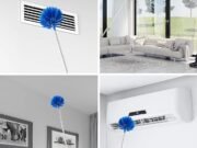 Cobweb Duster with Extension Pole, Washable Cleaning Duster Kit with 2 Duster Heads, Cobweb Duster, Corner Brush, 15-100 Inch Long Aluminum Telescoping Pole for Ceiling Fan (Blue)