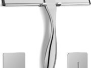 All-Purpose Stainless Steel Shower Squeegee for Shower Glass Door with 2 Adhesive Hooks, Bathroom Cleaner Tool Household Window Mirror Squeegee , Cleaning Tile Wall, Car, 10 Inch Silver