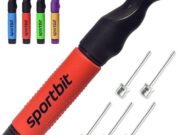 SPORTBIT Ball Pump for Sports Balls - Push & Pull Inflating System - Hand Pump for All Exercise Balls - Volleyball Pump, Basketball Inflator, Football & Soccer Ball Air Pump - Goes with 5 Needles Set